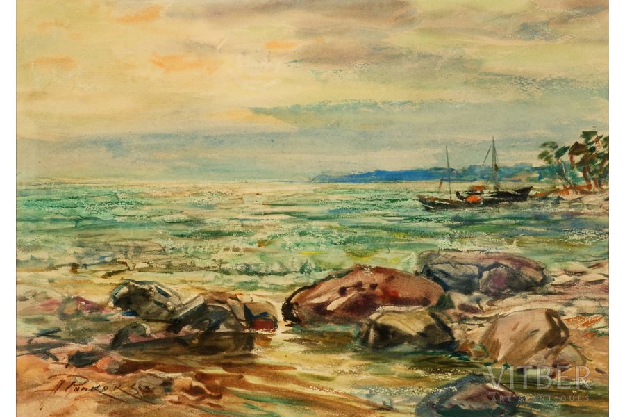 Pankoks Arnolds (1914-2008), Jūras ainava, 1977 g., papīrs, akvarelis, 31 x 47 cm